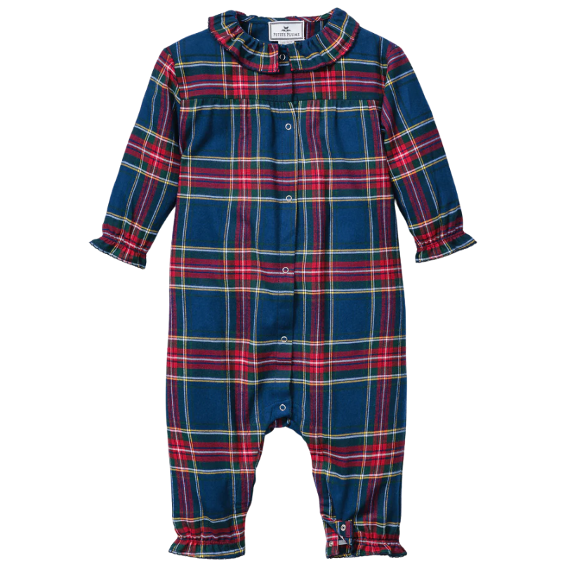 Baby's Brushed Twill Madeline Romper in Windsor Tartan - HoneyBug