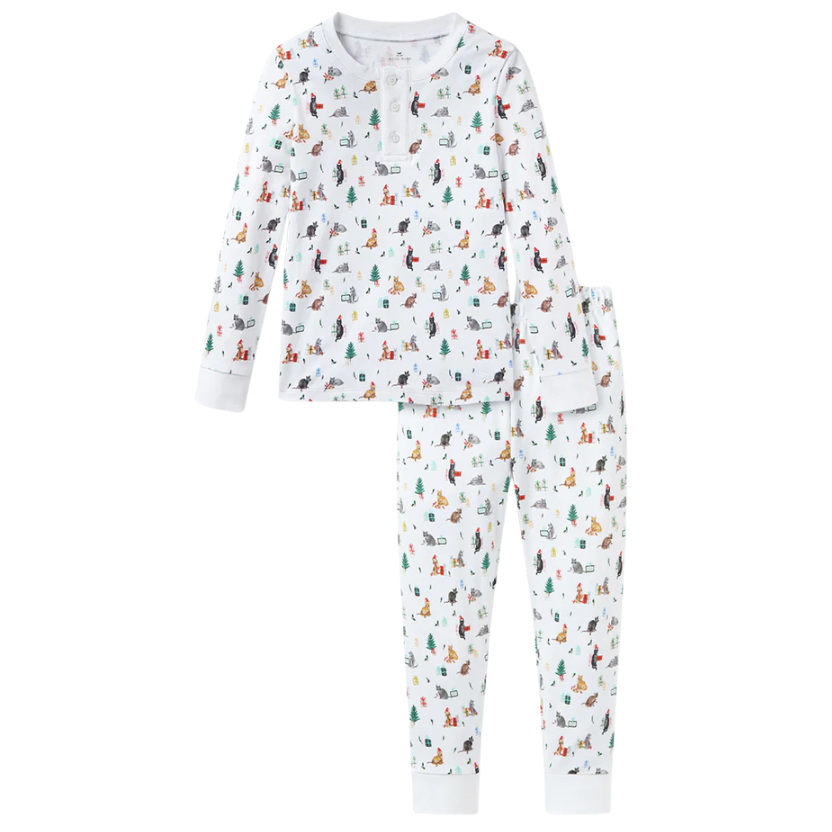 Kid's Pima Snug Fit Pajama Set in Merry Meow - HoneyBug
