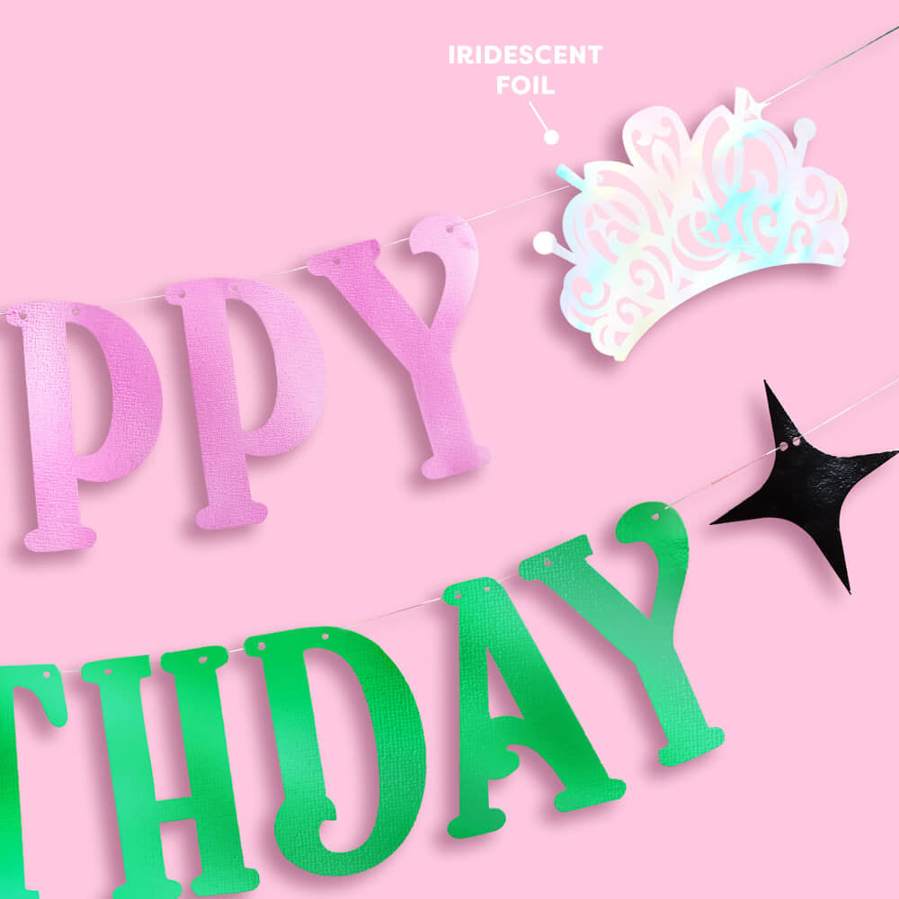 Birthday Witch Banner - Pink + Green Foil Banner
