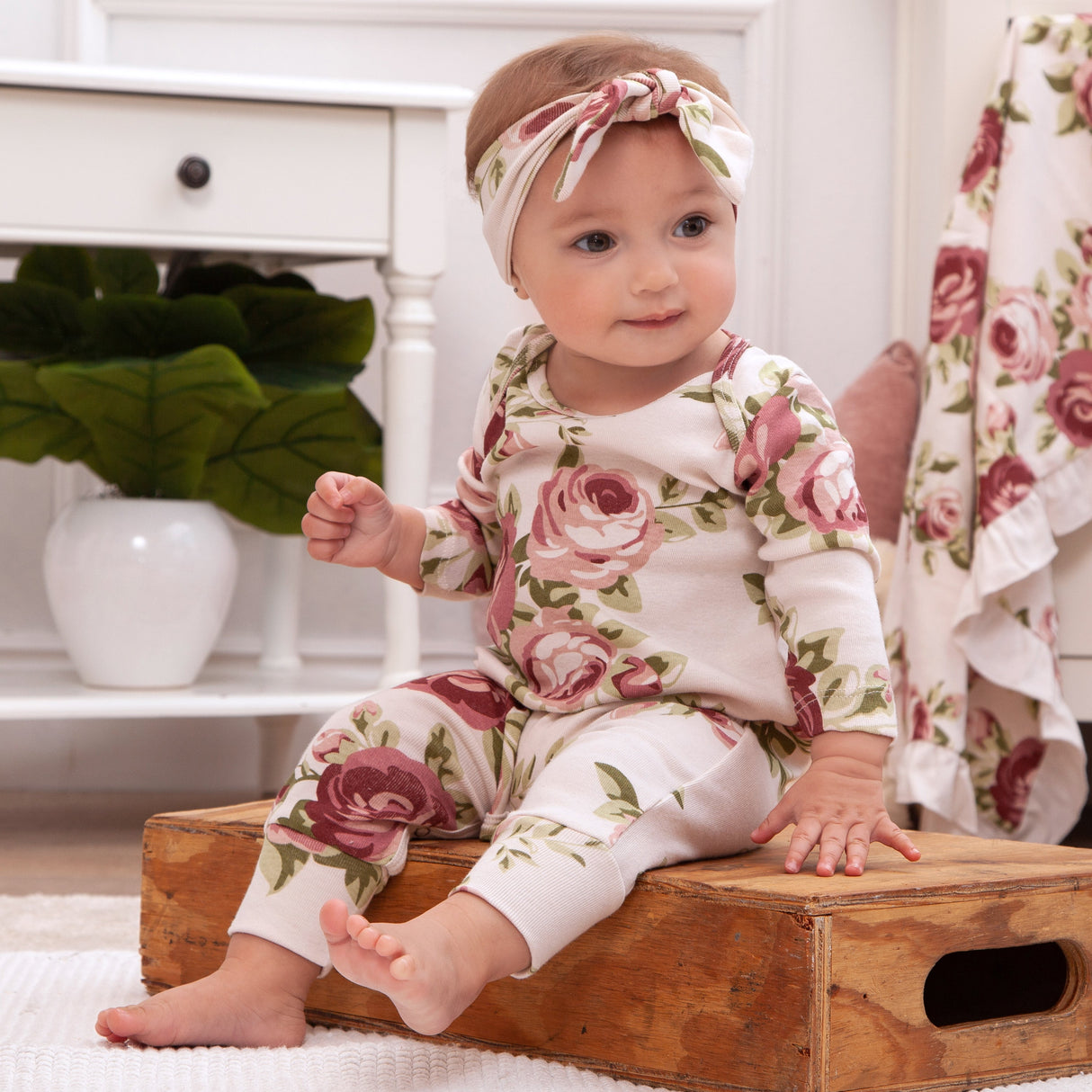 Cabbage Rose Girl's Romper - HoneyBug