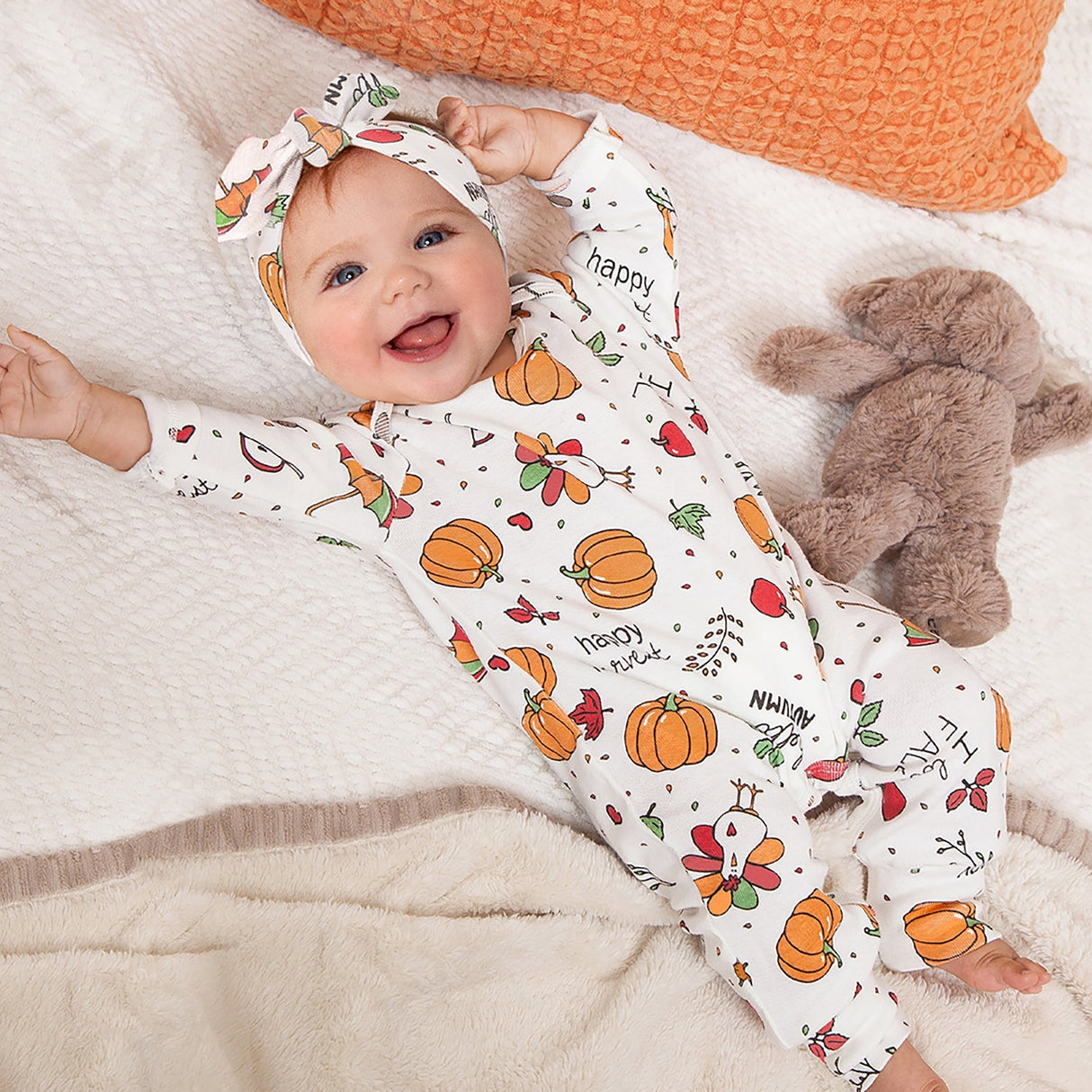 Pumpkin Harvest Thanksgiving Romper - HoneyBug