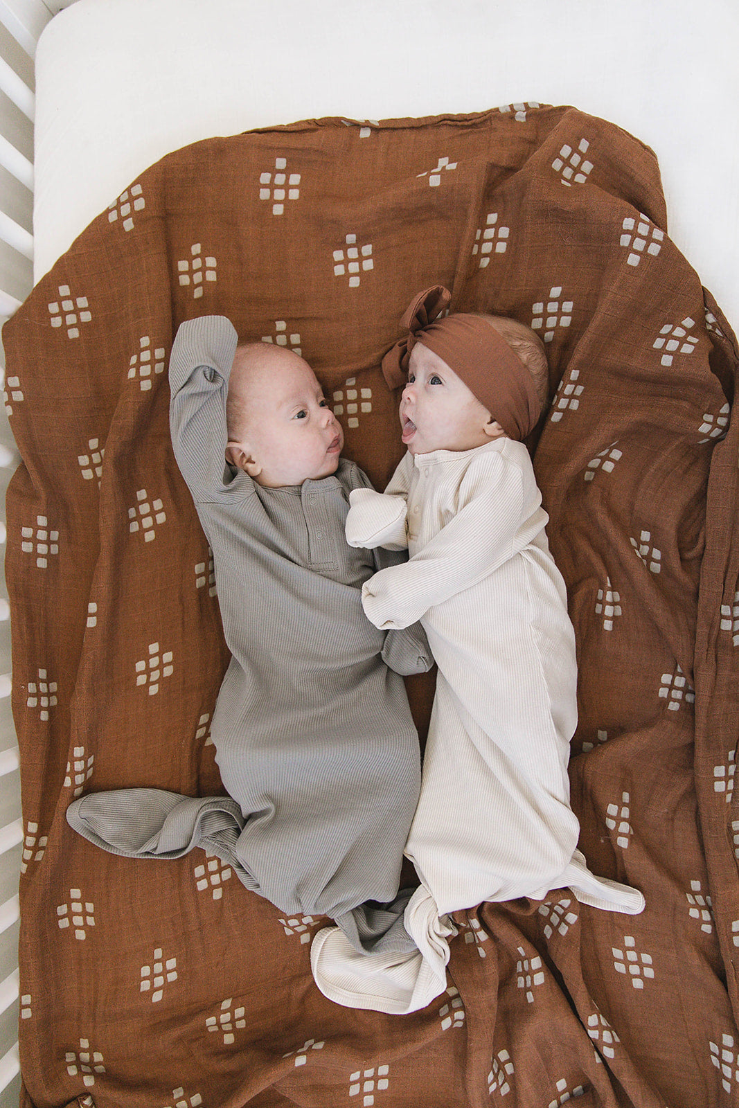 Grey Organic Cotton Ribbed Knot Gown - HoneyBug