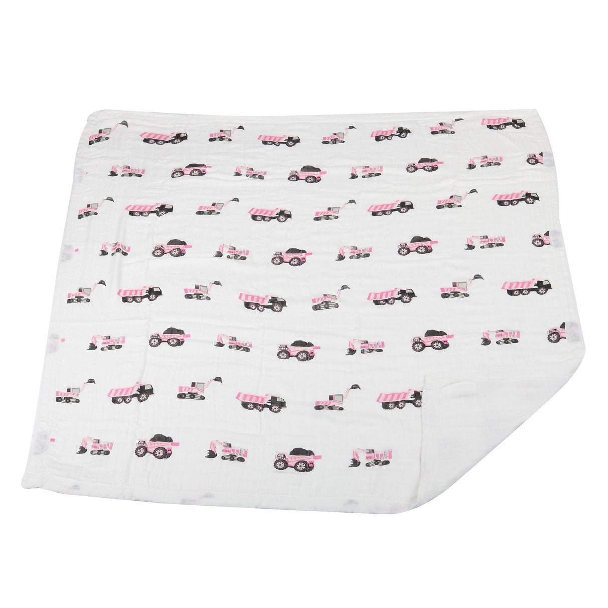 Pink Digger and White Bamboo Muslin Newcastle Blanket - HoneyBug