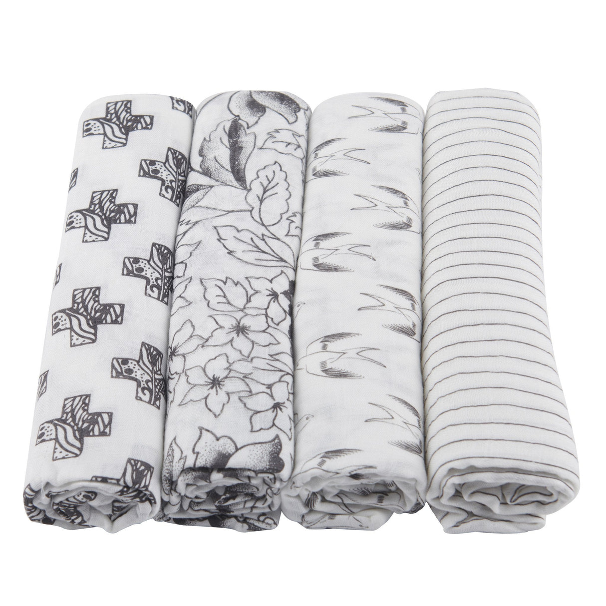 Monochrome Bamboo Muslin Swaddle 4PK - HoneyBug