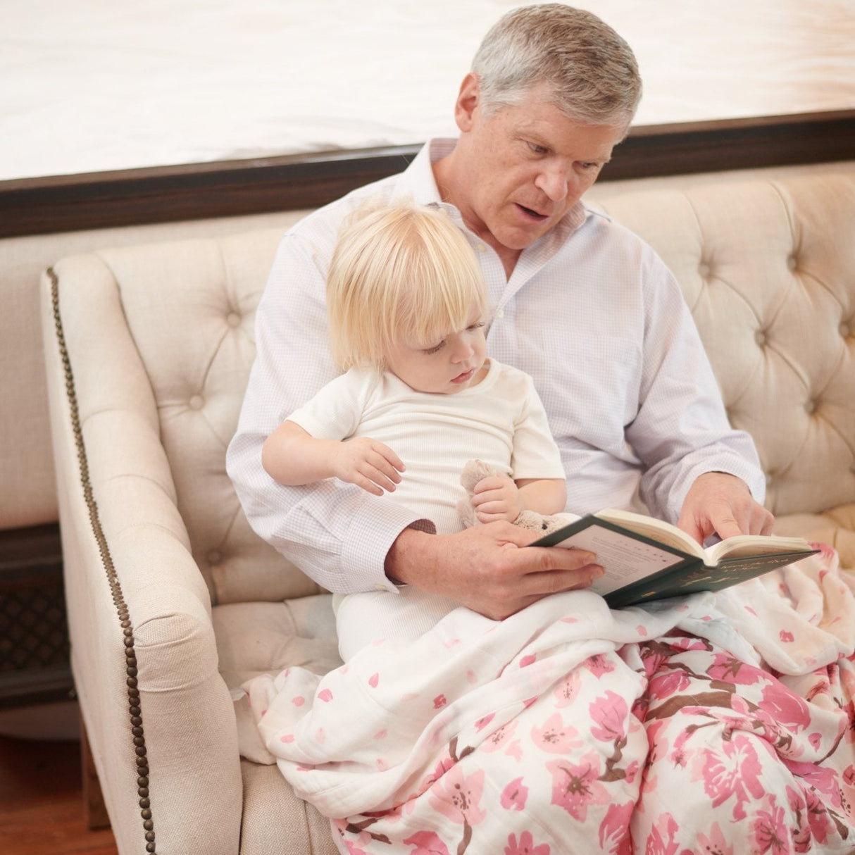 Cherry Blossom Bamboo Muslin Newcastle Blanket - HoneyBug