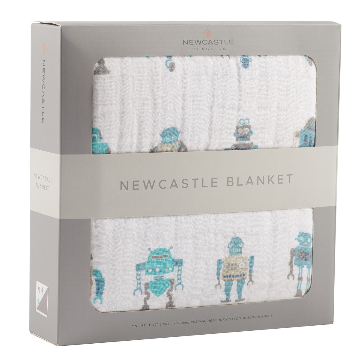 Robots Cotton Muslin Newcastle Blanket - HoneyBug