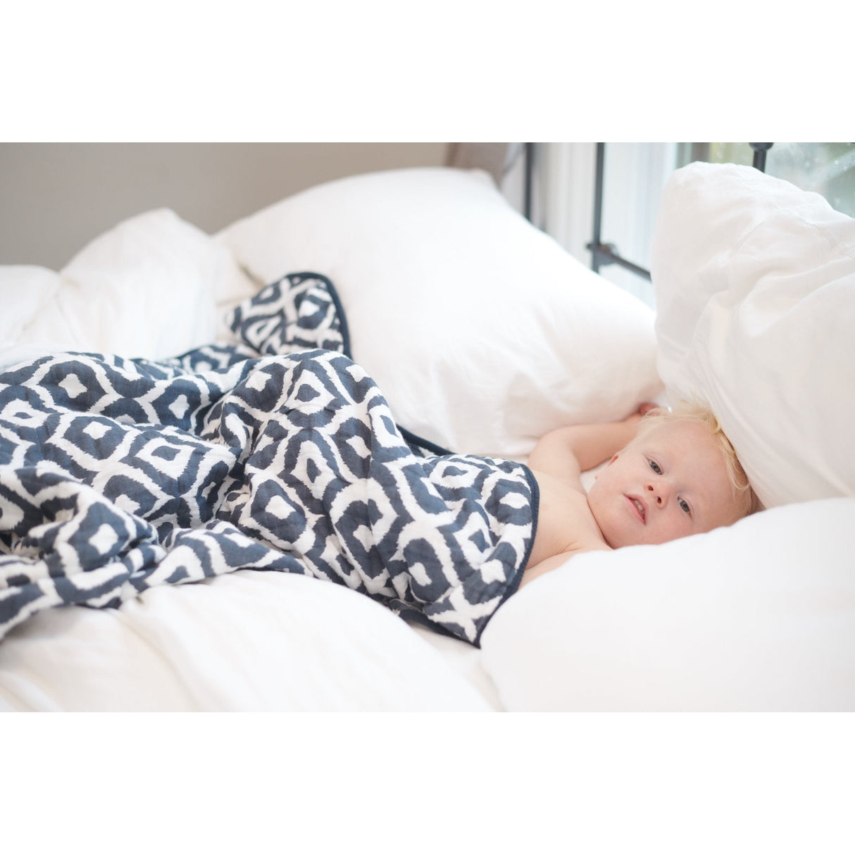 Moroccan Blue Cotton Muslin Newcastle Blanket - HoneyBug