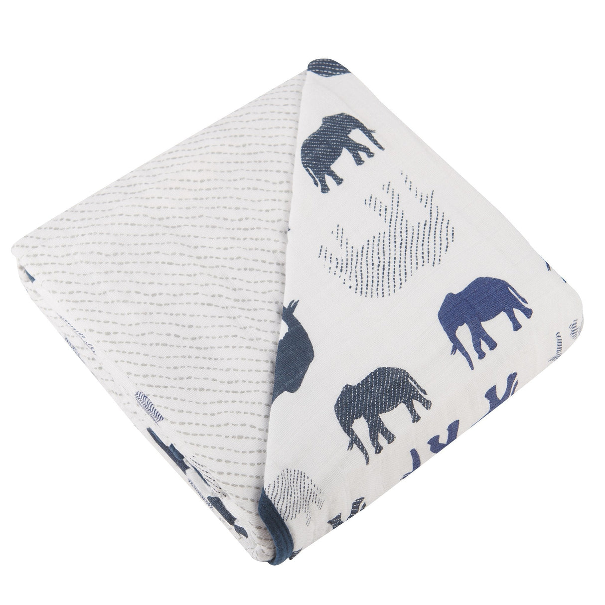 Blue Elephant and Spotted Wave Cotton Muslin Newcastle Blanket - HoneyBug