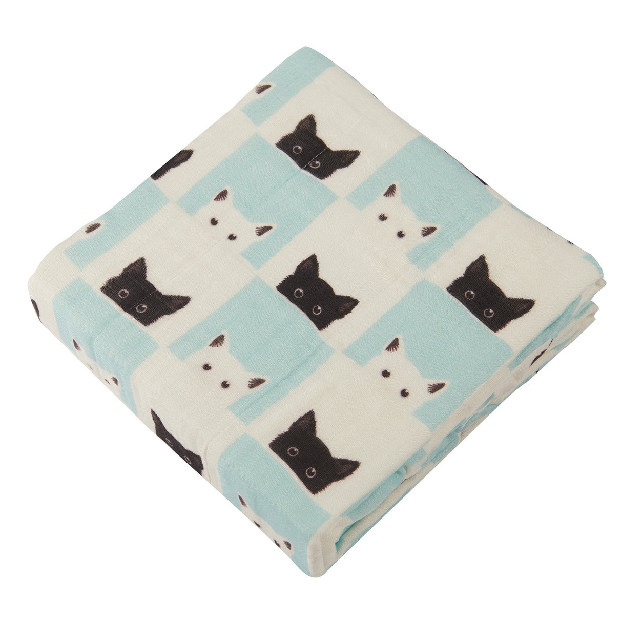 Peek-A-Boo Cats and White Bamboo Muslin Newcastle Blanket - HoneyBug