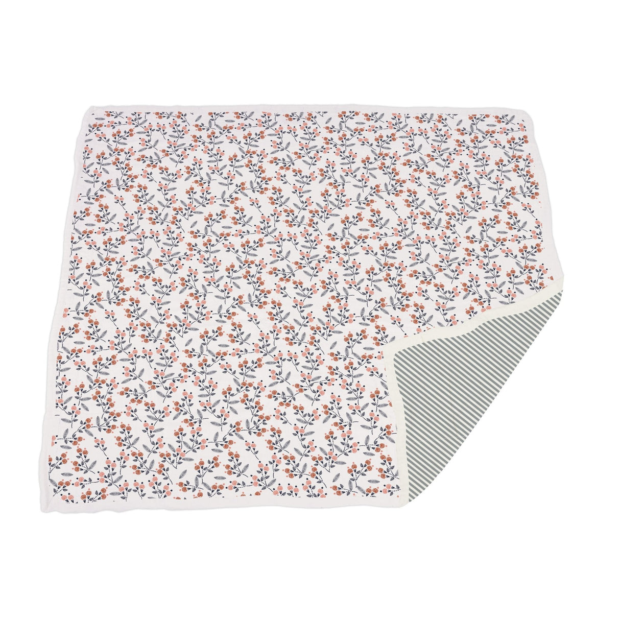 Dahlia Floral and Finley Stripe Bamboo Muslin Newcastle Blanket - HoneyBug