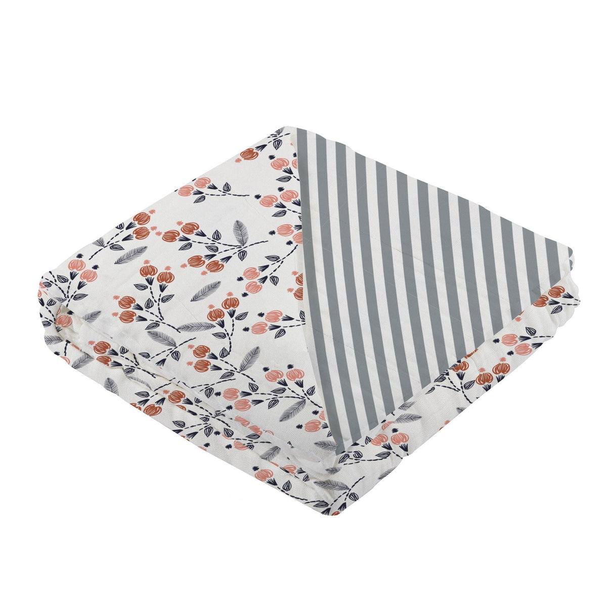 Dahlia Floral and Finley Stripe Bamboo Muslin Newcastle Blanket - HoneyBug