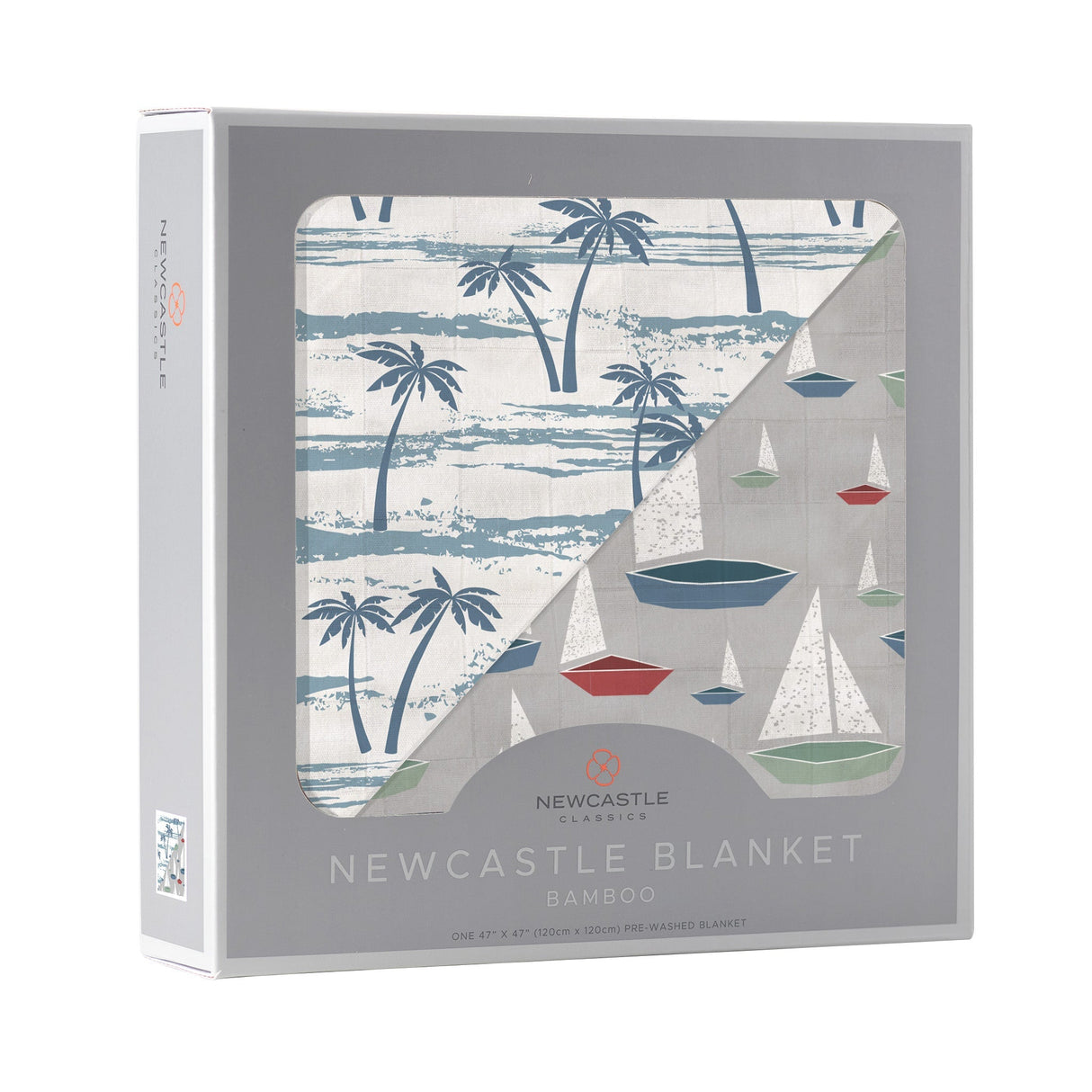 Ocean Palm Trees and Marina Sailboats Bamboo Newcastle Blanket - HoneyBug
