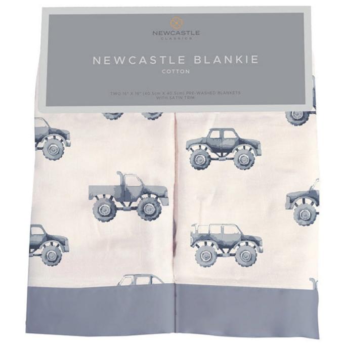 Indigo Monster Trucks Cotton Newcastle Blankie - HoneyBug
