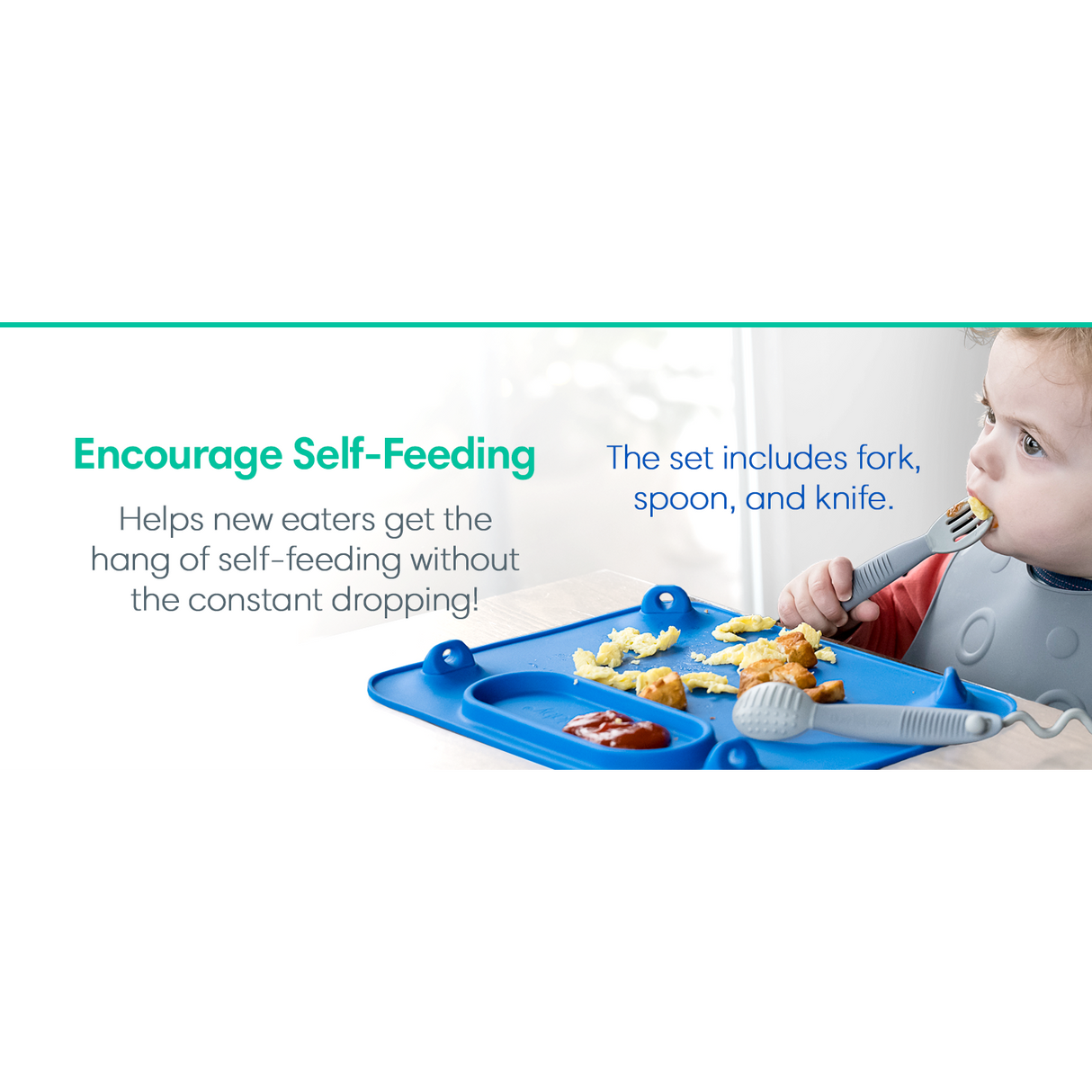 Busy Baby Bungee Bib & Utensil Set - HoneyBug