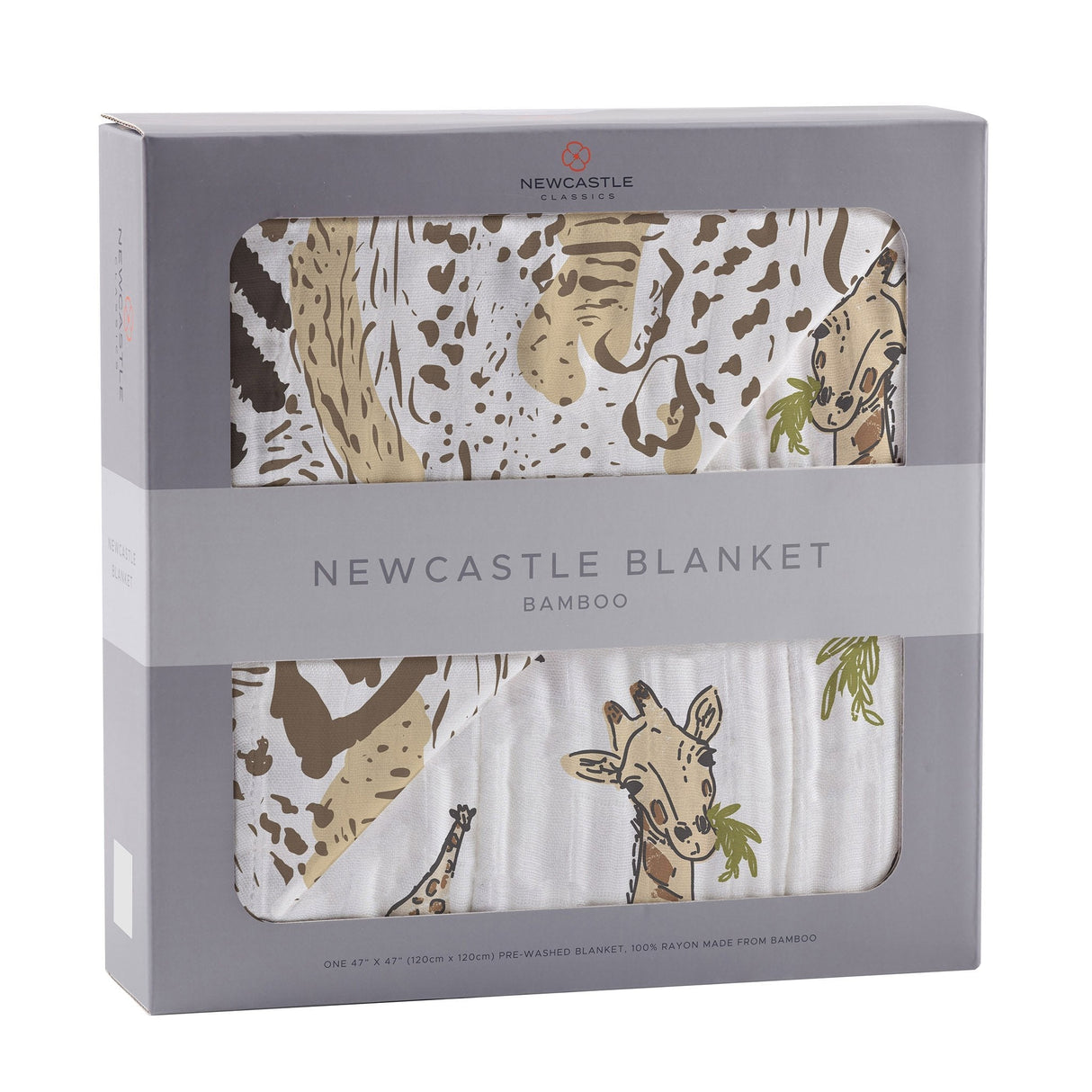 Hungry Giraffe and Animal Print Bamboo Muslin Newcastle Blanket - HoneyBug