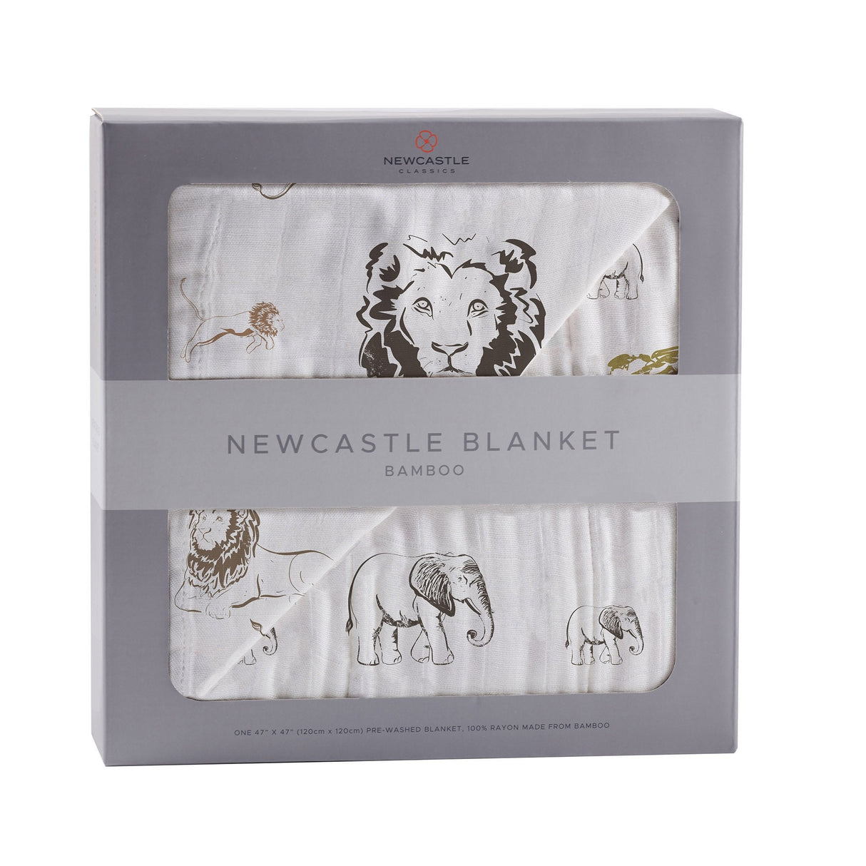 Hear Me Roar Lion and Rhinos and Elephants Bamboo Newcastle Blanket - HoneyBug