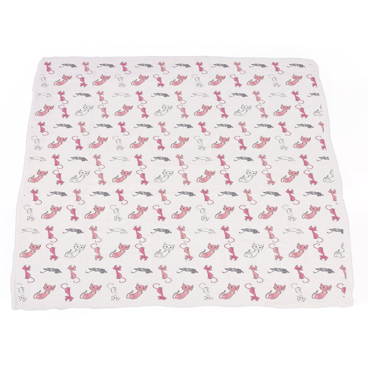 Playful Kitty and Candy Stripe Bamboo Muslin Newcastle Blanket - HoneyBug