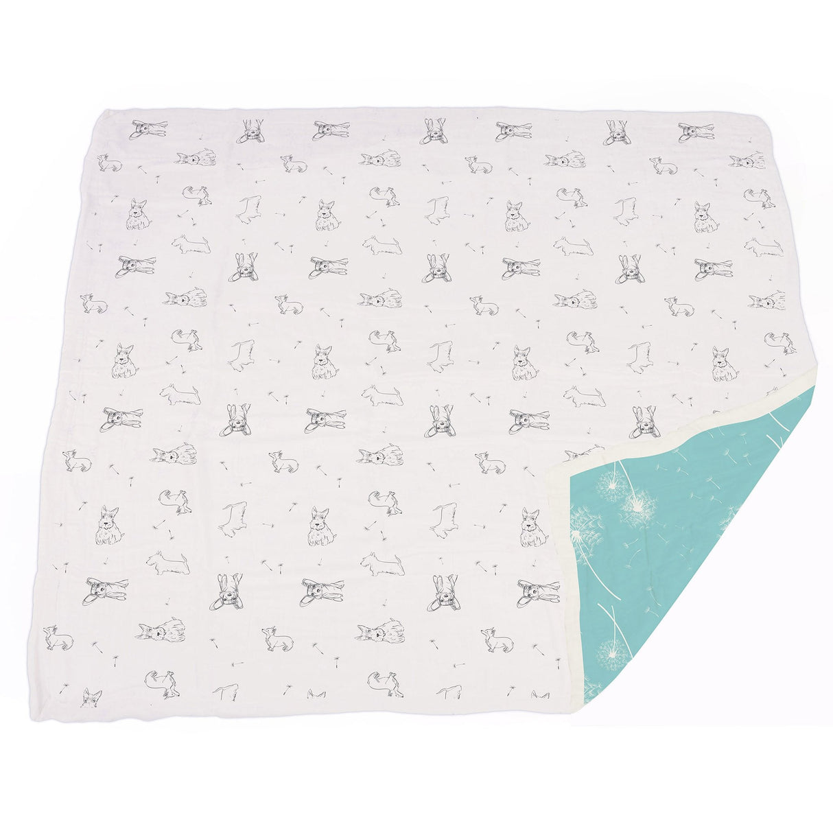 Corgi and Dandelion Seeds Bamboo Muslin Newcastle Blanket - HoneyBug