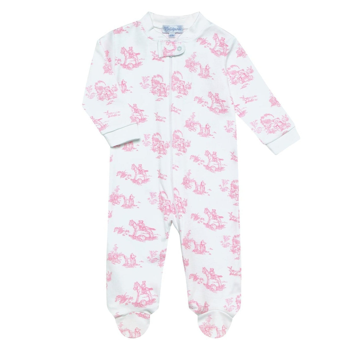 Pink Toile Zipper Footie - HoneyBug
