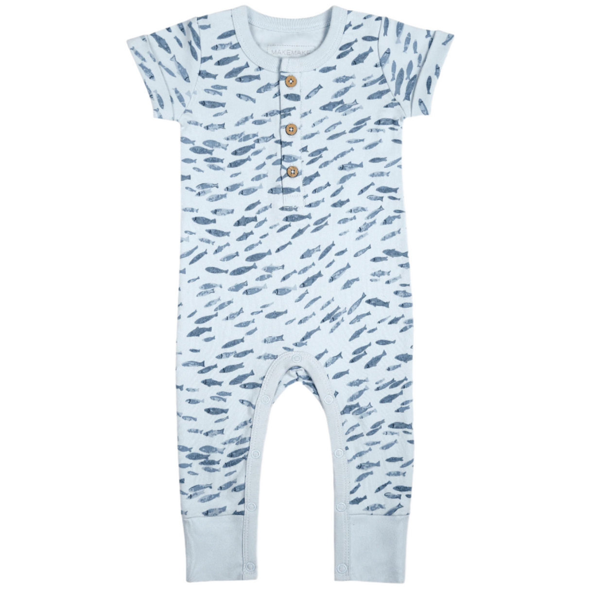 Organic Baby Short Sleeve Button Romper - Minnow