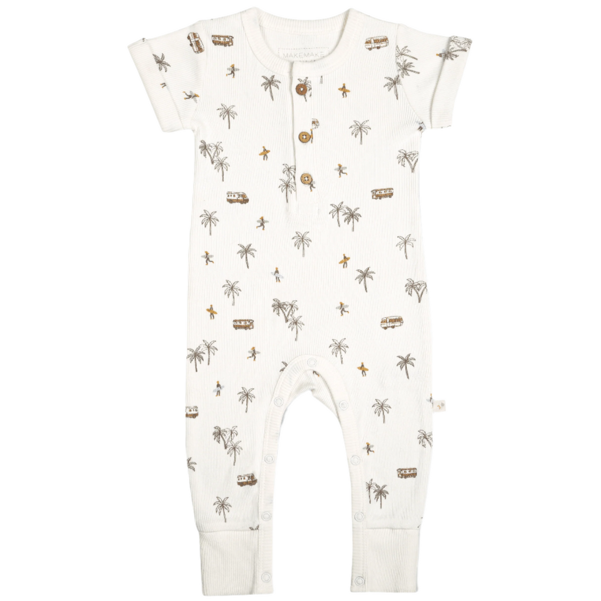 Organic Baby Short Sleeve Button Romper - Malibu