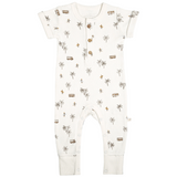 Organic Baby Short Sleeve Button Romper - Malibu