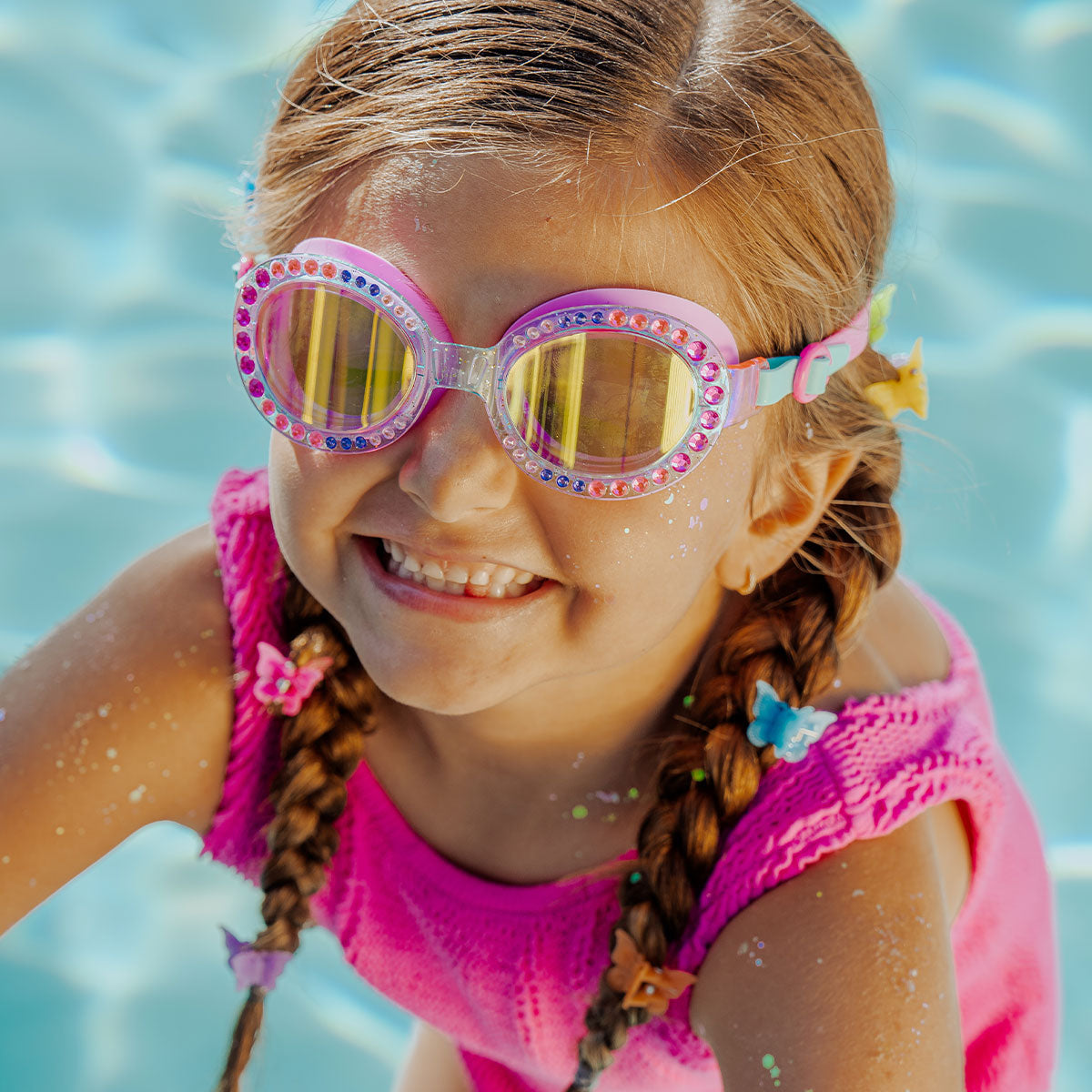 Bedazzled Blue Sparkling Summer Girl Kids' Swim Goggles - HoneyBug 
