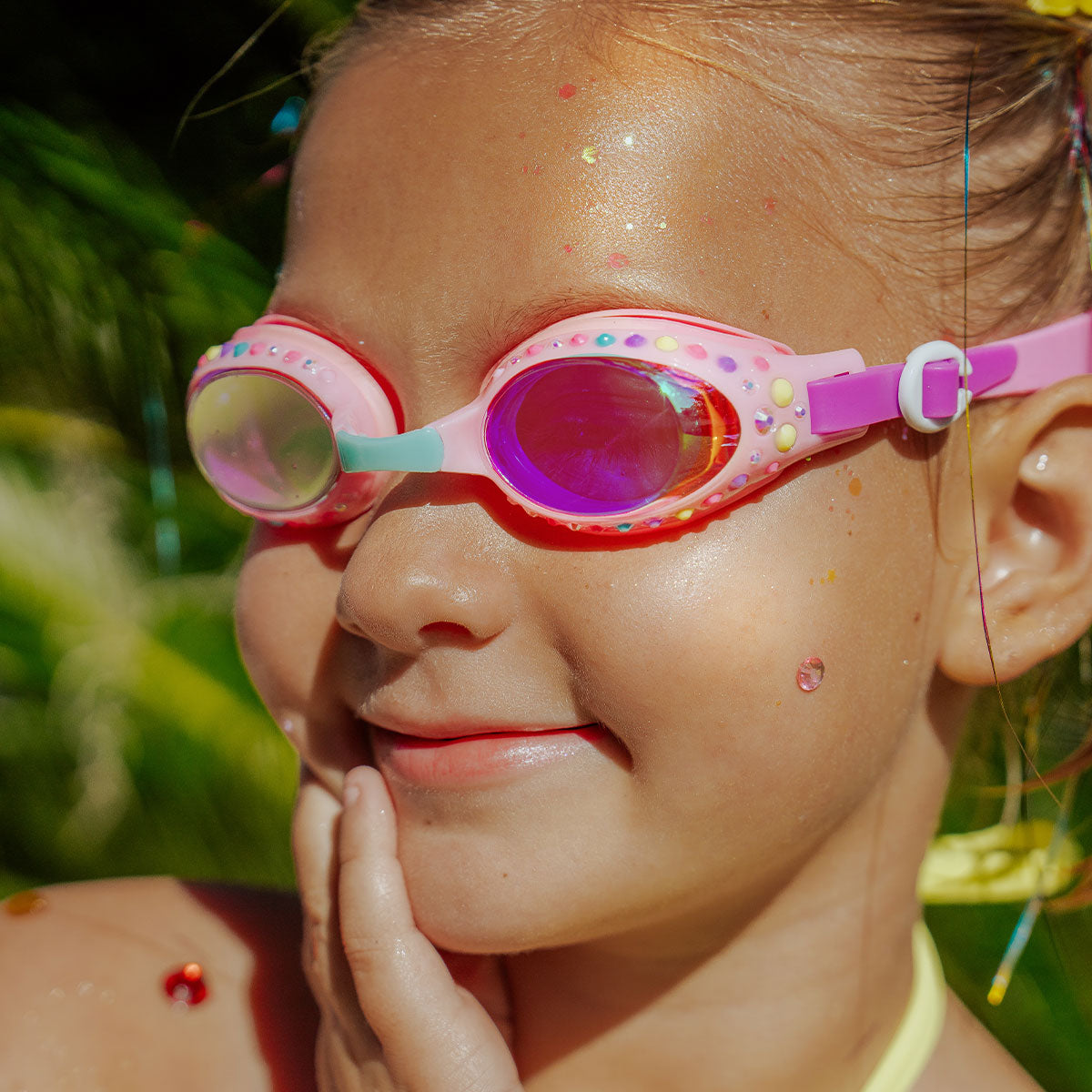 Pink Paradise Tropical Getaway Girl Kids' Swim Goggles - HoneyBug 