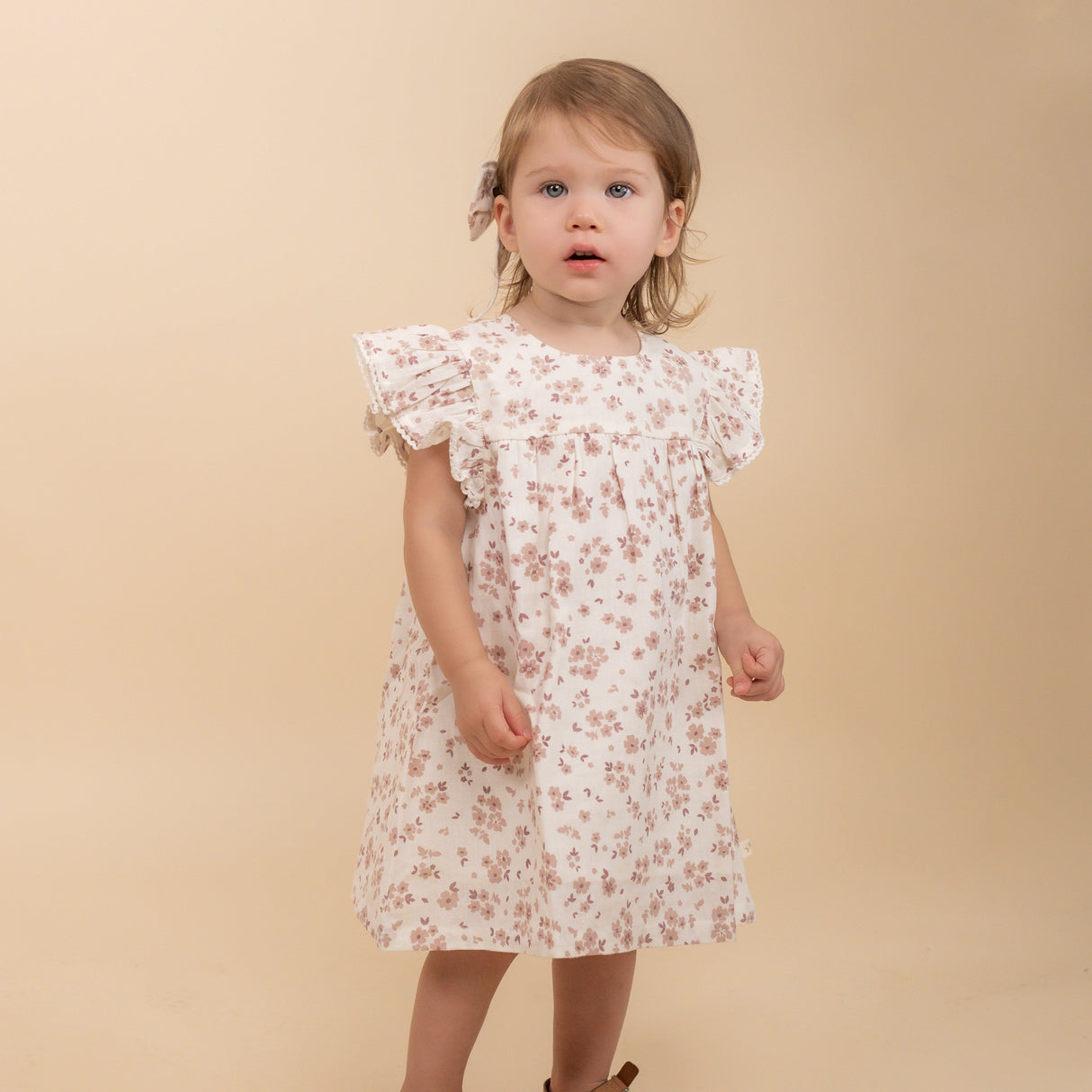 Organic Short Sleeve Flutter Dress - Petit Floral - HoneyBug 