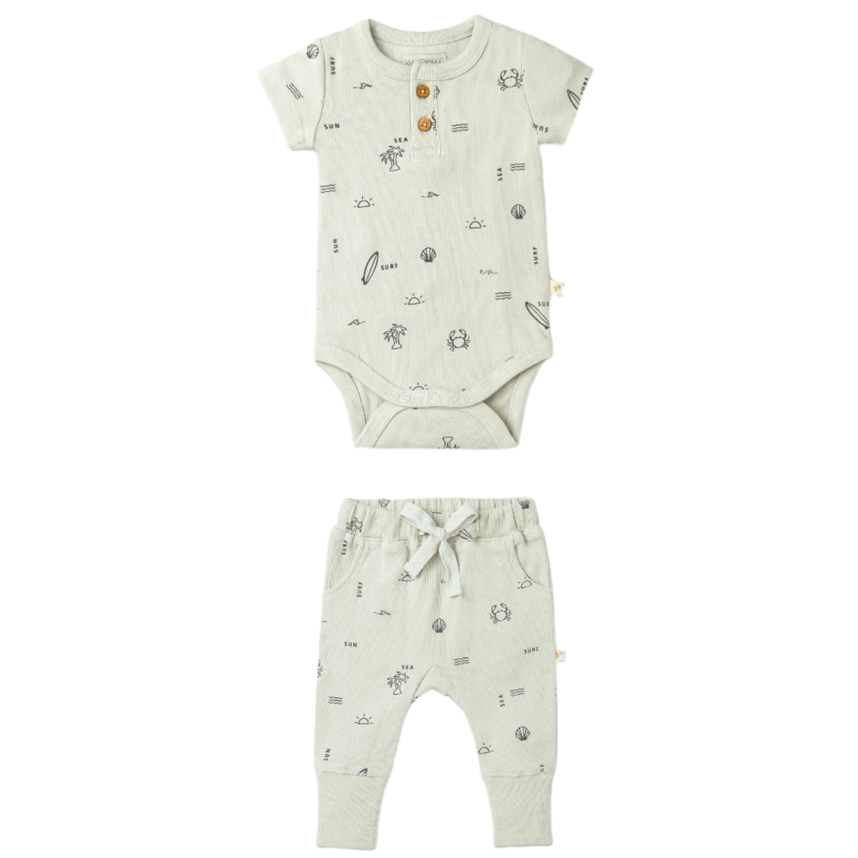 Organic Short Sleeve Romper & Pants Set - Surf - HoneyBug 