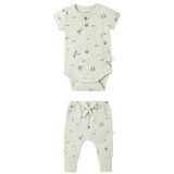 Organic Short Sleeve Romper & Pants Set - Surf - HoneyBug 