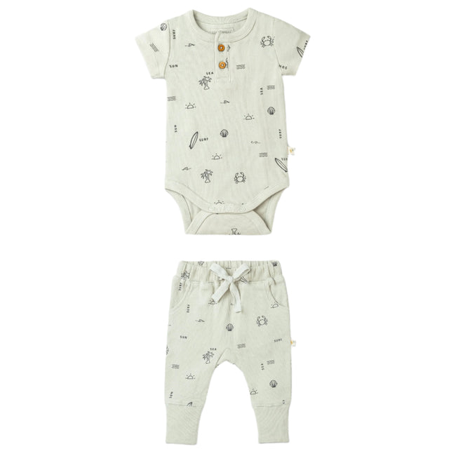 Organic Short Sleeve Romper & Pants Set - Surf - HoneyBug 