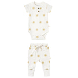 Organic Short Sleeve Romper & Pants Set - Summer Sun - HoneyBug 