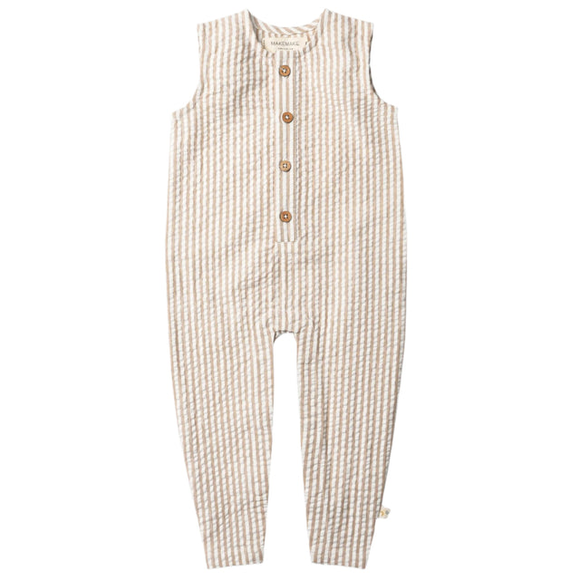 Organic Sleeveless Full Romper - Brown Stripes - HoneyBug 