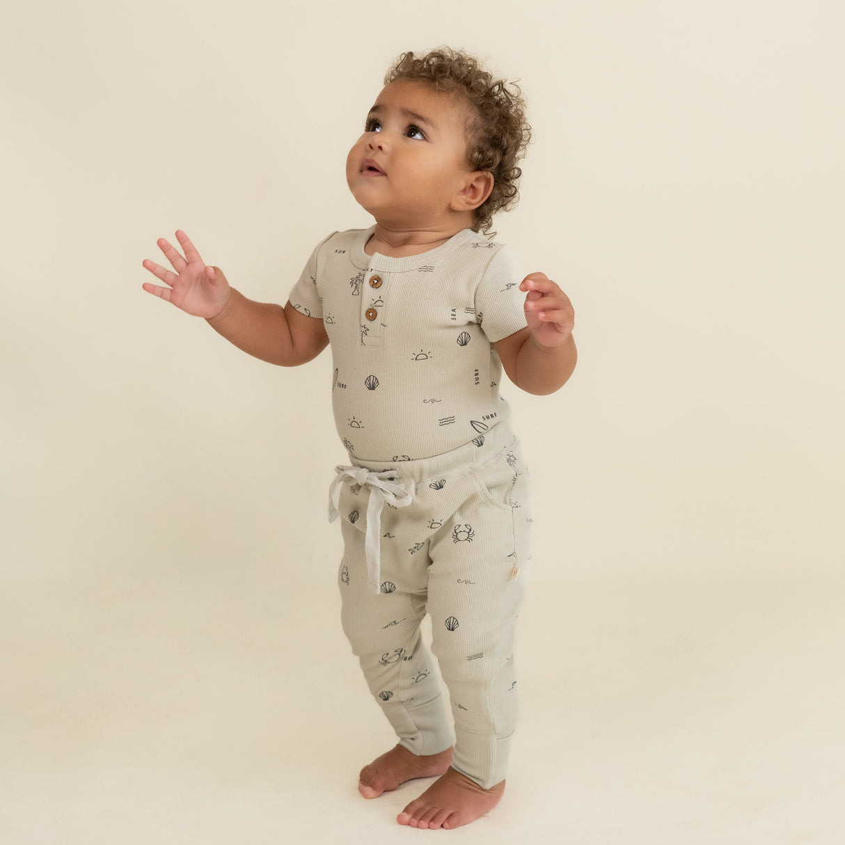 Organic Short Sleeve Romper & Pants Set - Surf - HoneyBug 