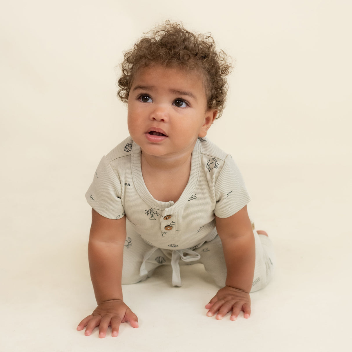 Organic Short Sleeve Romper & Pants Set - Surf - HoneyBug 