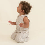 Organic Sleeveless Full Romper - Brown Stripes - HoneyBug 