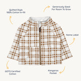 Organic Quilted Zipper Jacket - Ginger Plaid