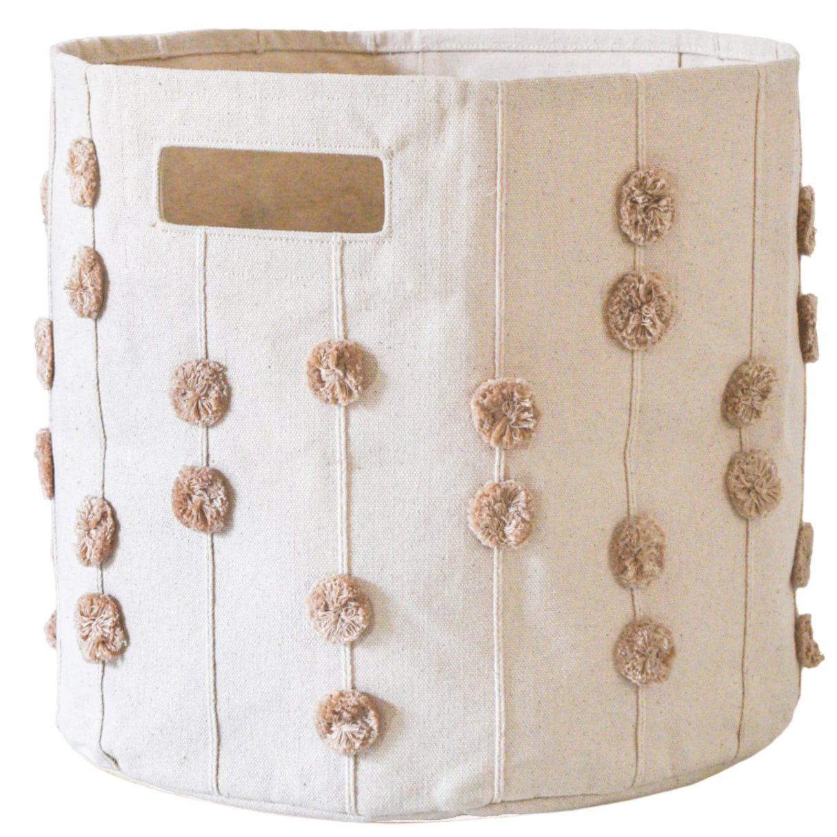 Handmade Canvas Storage Basket Pom Pom - Taupe