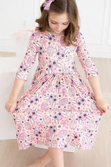 Peace & Bunnies 3/4 Sleeve Pocket Twirl Dress