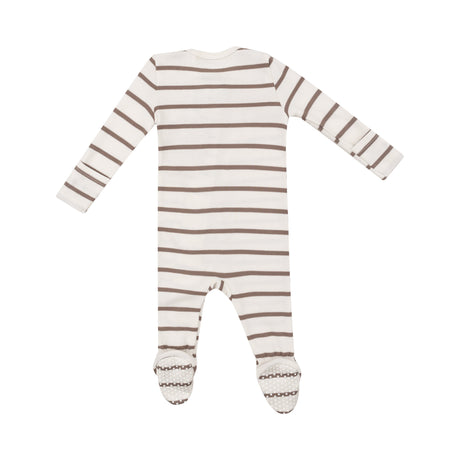 2 Way Zipper Footie - Brown Rib Stripe