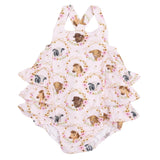 Farm Animals Floral Cameos Pink - Ruffle Sunsuit