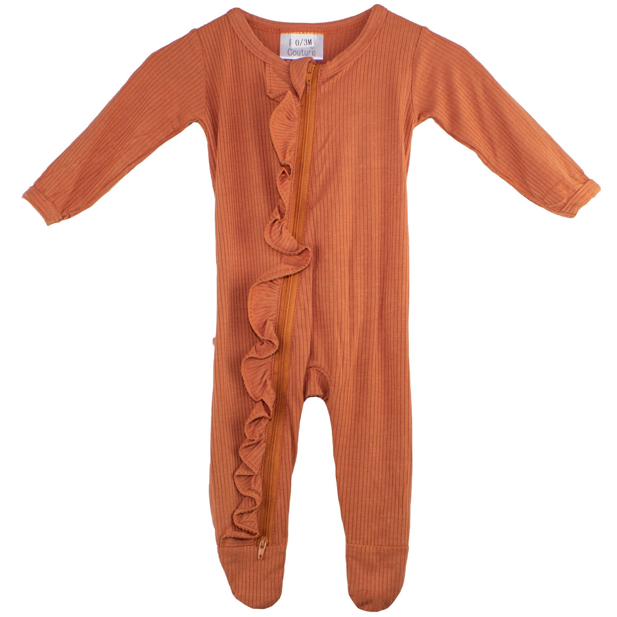 Ruffle 2 Way Zip Romper - Ribbed Rust