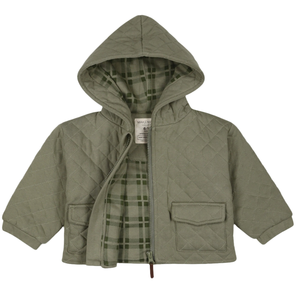 Organic Quilted Hooded Jacket - Olive