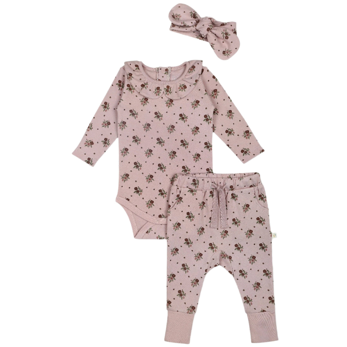 Organic Ruffle Onesie & Pants Set - Rose Ditsy