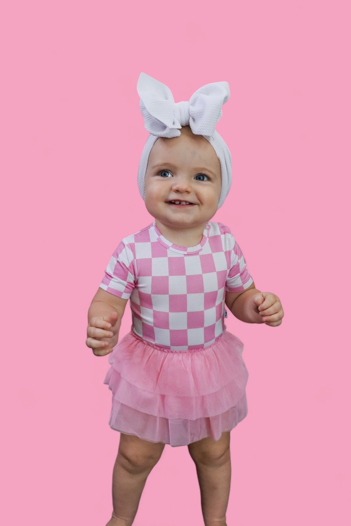BUBBLEGUM CHECKERS DREAM TUTU BODYSUIT DRESS - HoneyBug 