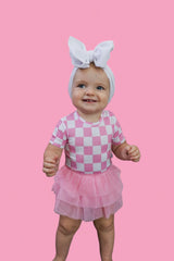 BUBBLEGUM CHECKERS DREAM TUTU BODYSUIT DRESS - HoneyBug 