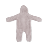 Chenille - Stone Hooded Romper with Striped Texture