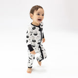 2 Way Zipper Romper - Black And White Halloween