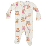 2 Way Zipper Footie - Teddy Bears Pink